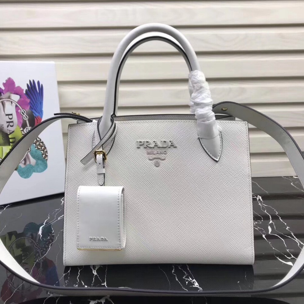 Prada Monochrome Bag In White Saffiano Leather LDBS244811