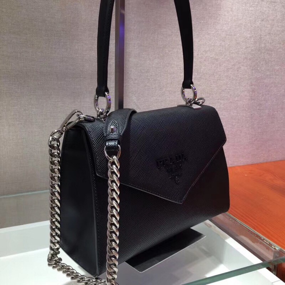 Prada Monochrome Top Handle Bag In Black Saffiano Leather LDBS244812