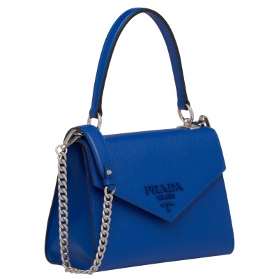 Prada Monochrome Top Handle Bag In Blue Saffiano Leather LDBS244813