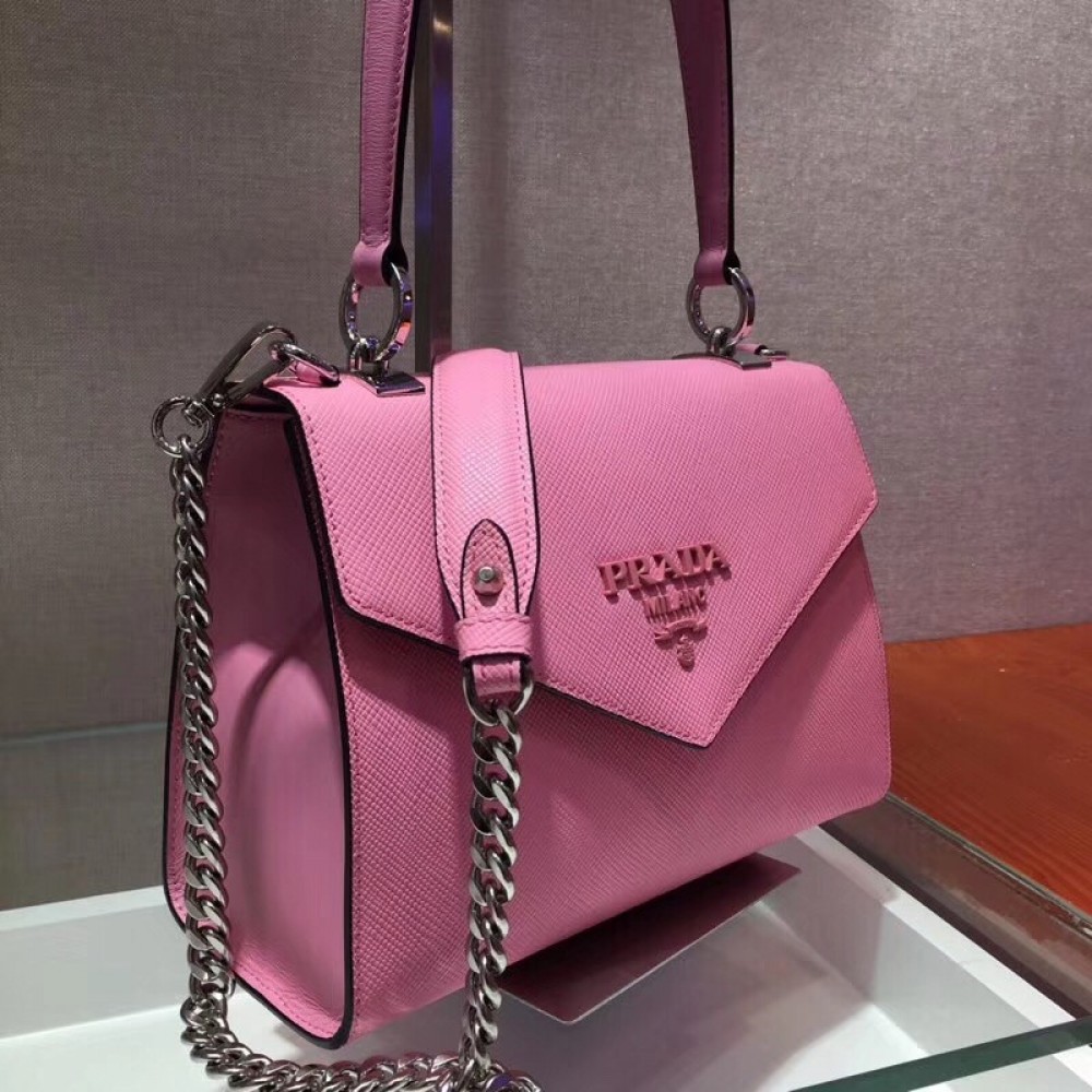 Prada Monochrome Top Handle Bag In Pink Saffiano Leather LDBS244814