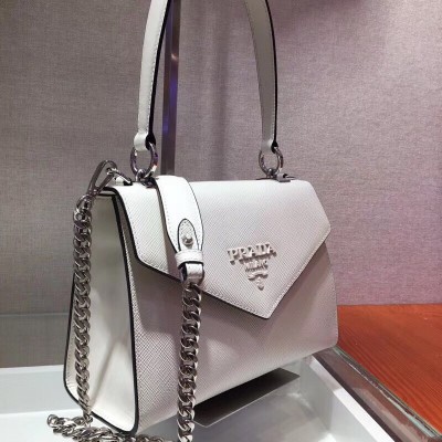 Prada Monochrome Top Handle Bag In White Saffiano Leather LDBS244815