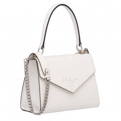 Prada Monochrome Top Handle Bag In White Saffiano Leather LDBS244815