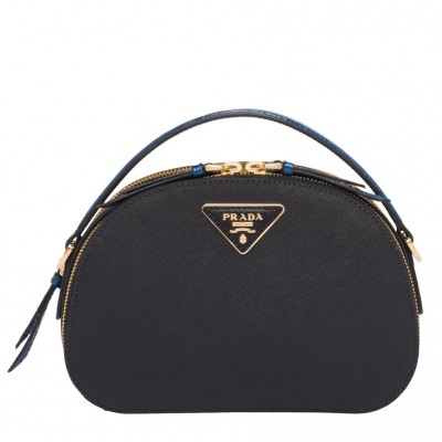 Prada Odette Black Saffiano And Blue Crocodile Bag LDBS244826