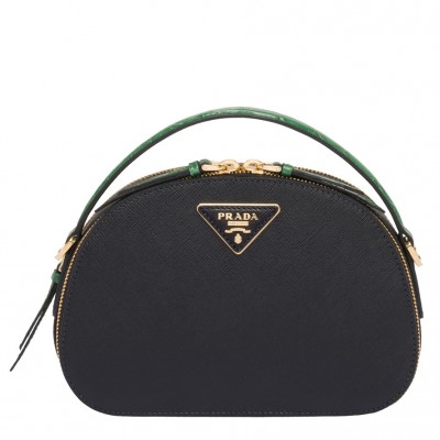 Prada Odette Black Saffiano And Green Crocodile Bag LDBS244827