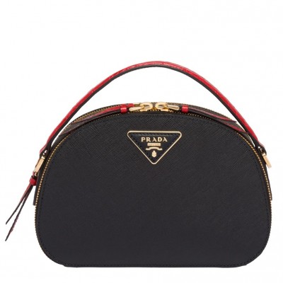 Prada Odette Black Saffiano And Red Crocodile Bag LDBS244828