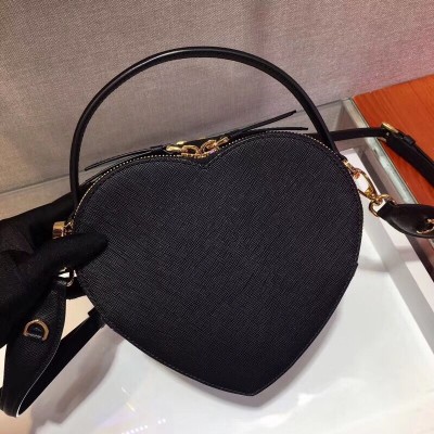 Prada Odette Heart Bag In Black Saffiano Leather LDBS244832