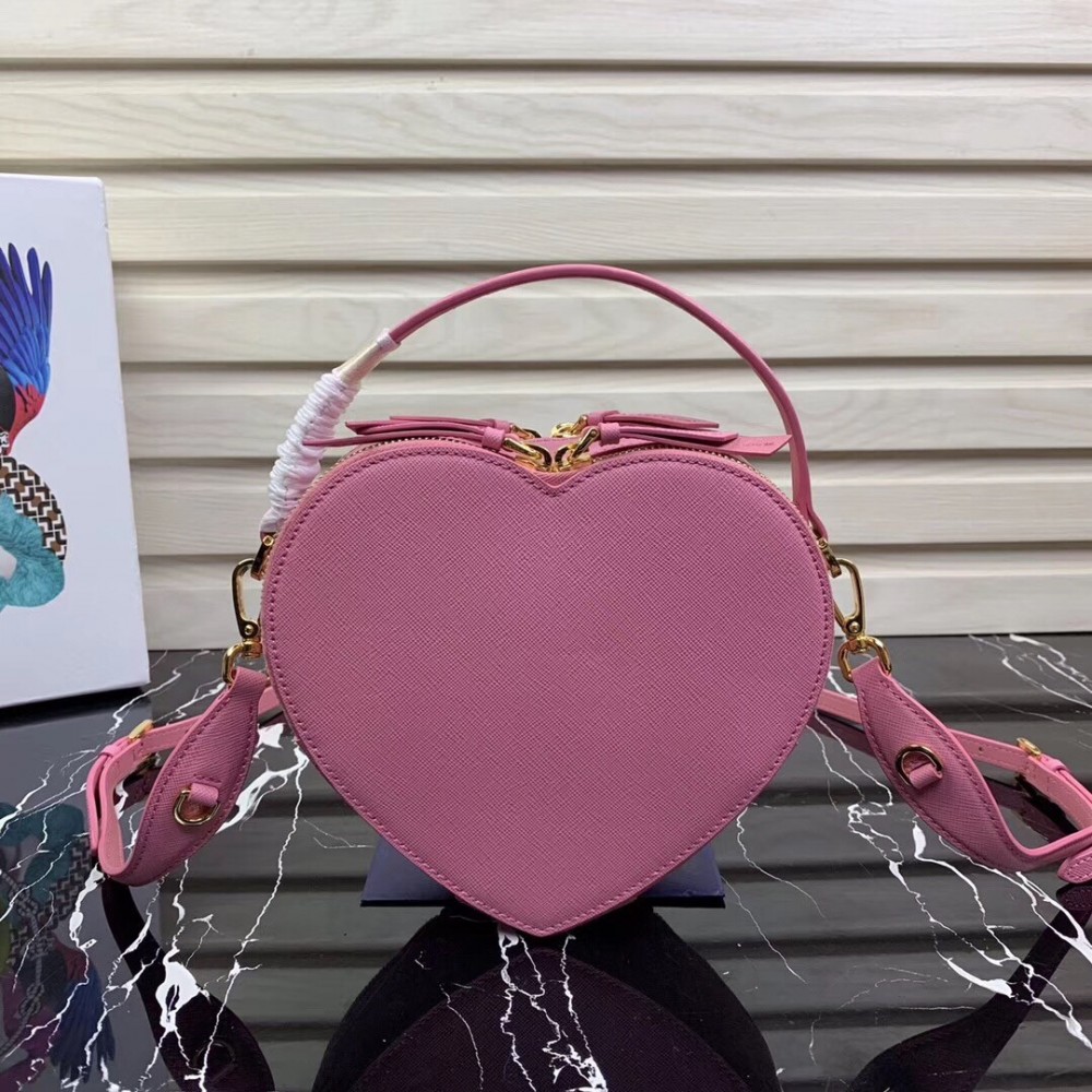 Prada Odette Heart Bag In Pink Saffiano Leather LDBS244833