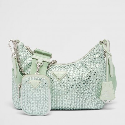 Prada Re-Edition 2005 Bag In Aqua Satin with Crystals LDBS244857