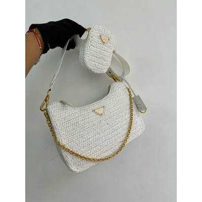 Prada Re-Edition 2005 Crochet Bag in White Raffia LDBS244860