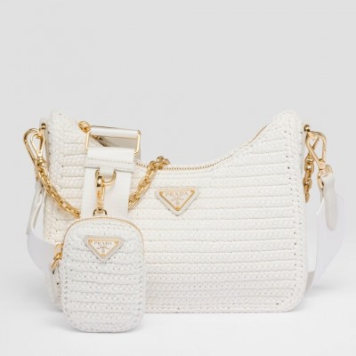 Prada Re-Edition 2005 Crochet Bag in White Raffia LDBS244860