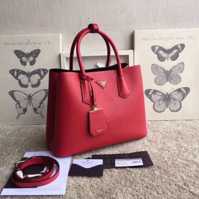 Prada Red Saffiano Double Medium Bag LDBS244844