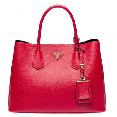 Prada Red Saffiano Double Medium Bag LDBS244844