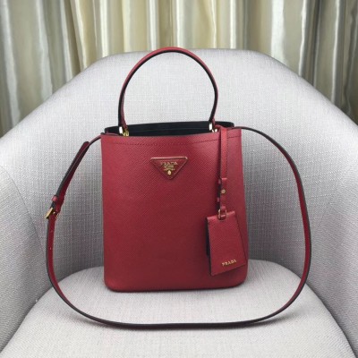 Prada Red Saffiano North South Double Medium Bag LDBS244845