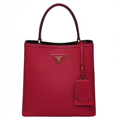 Prada Red Saffiano North South Double Medium Bag LDBS244845