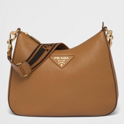 Prada Shoulder Bag in Brown Grained Leather LDBS244879