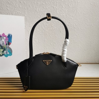 Prada Shoulder Bag with Double Zipper in Black Calfskin LDBS244891