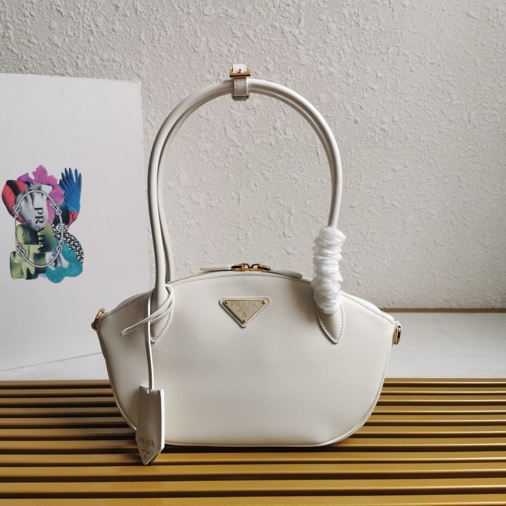 Prada Shoulder Bag with Double Zipper in White Calfskin LDBS244892