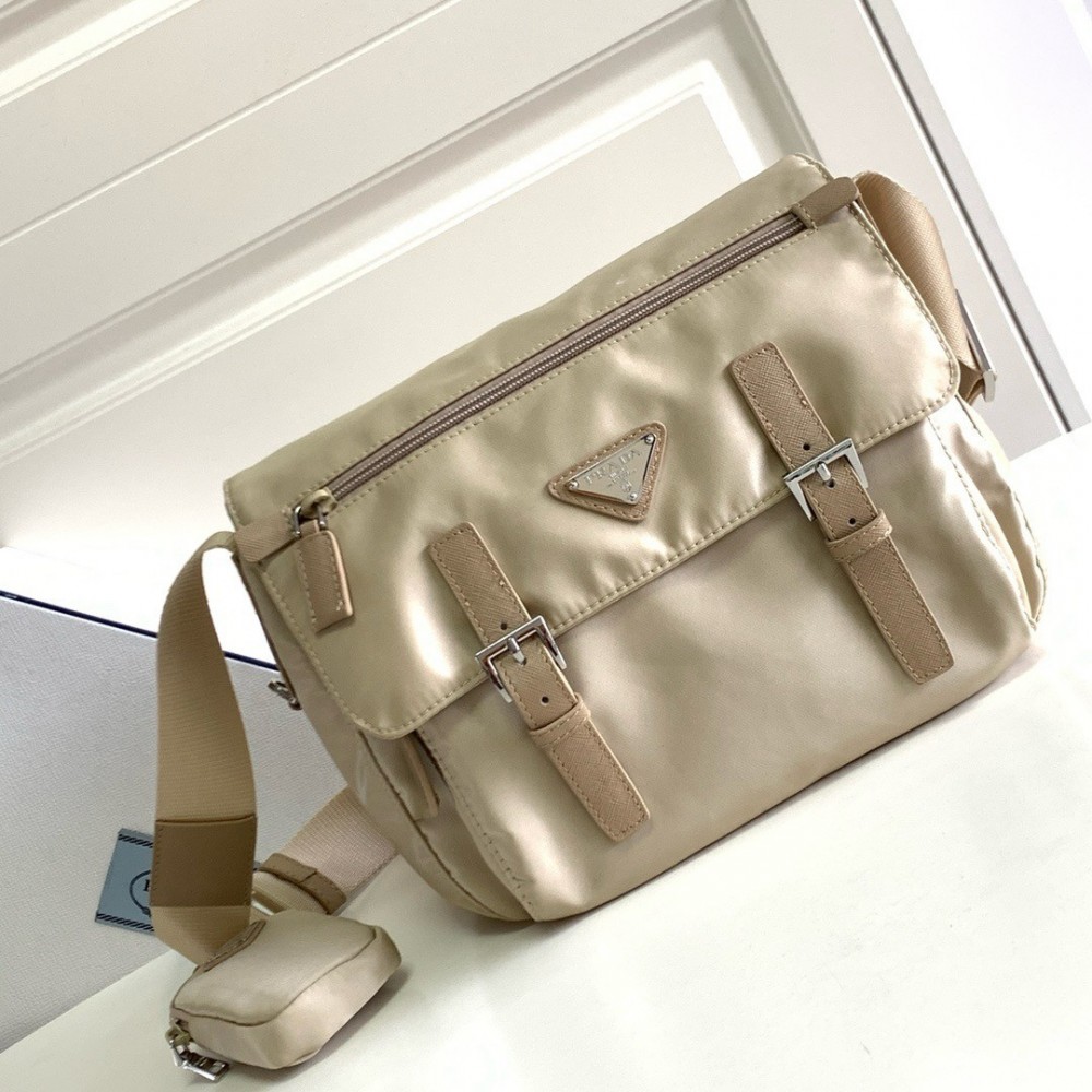 Prada Shoulder Bag with Flap in Beige Re-Nylon LDBS244893