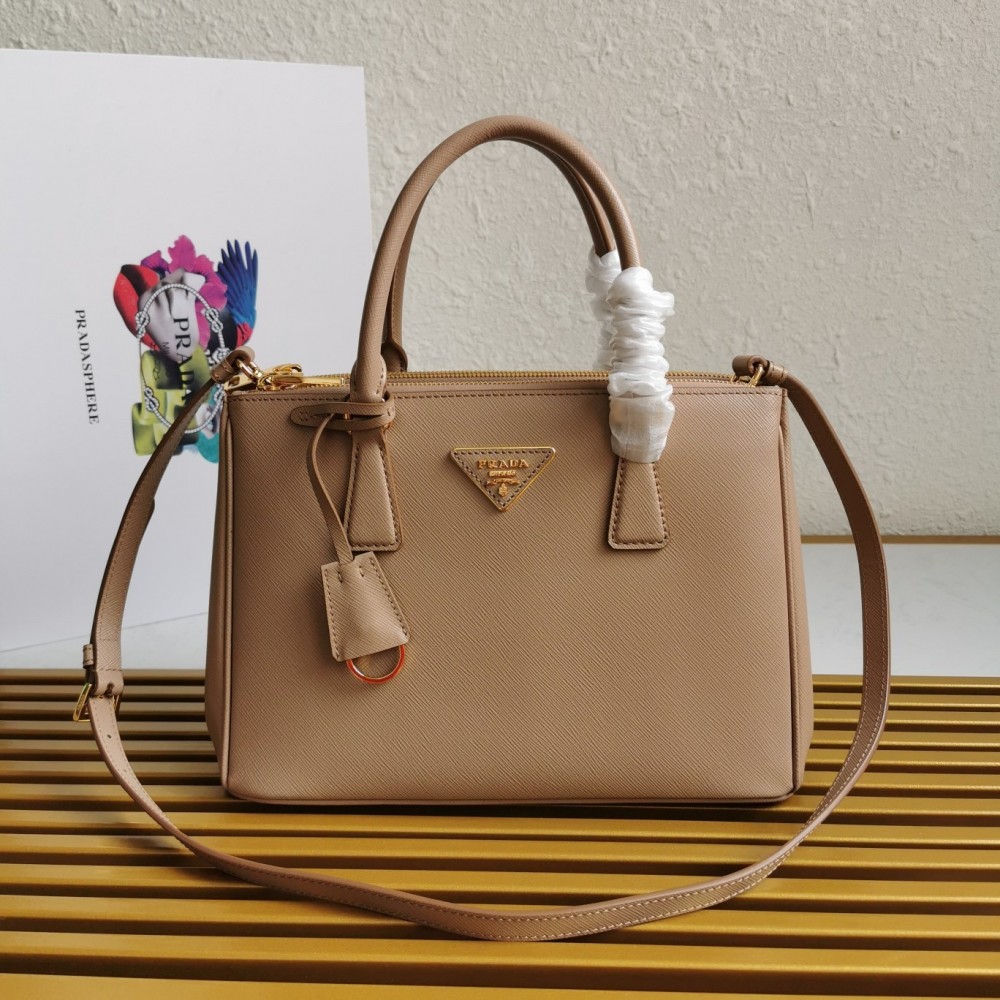 Prada Small Galleria Bag In Beige Saffiano Leather LDBS244907