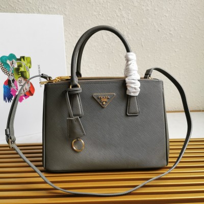 Prada Small Galleria Bag In Grey Saffiano Leather LDBS244910