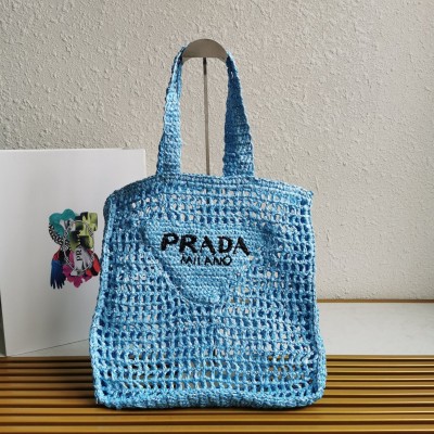 Prada Small Tote Bag In Blue Raffia LDBS244920