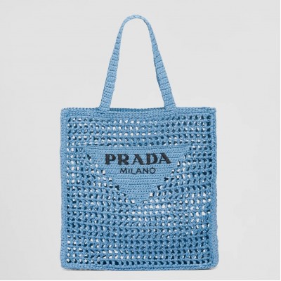 Prada Small Tote Bag In Blue Raffia LDBS244920