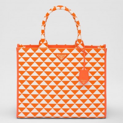 Prada Symbole Large Bag in Orange and White Jacquard Fabric LDBS244941