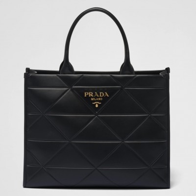 Prada Symbole Large Bag with Topstitching in Black Leather LDBS244944