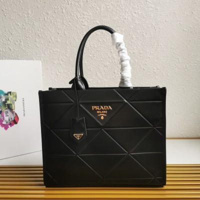 Prada Symbole Medium Bag with Topstitching in Black Leather LDBS244945