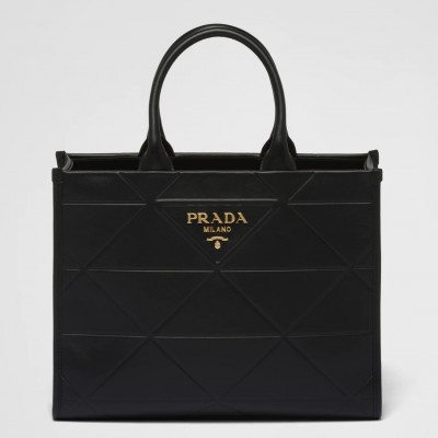 Prada Symbole Medium Bag with Topstitching in Black Leather LDBS244945