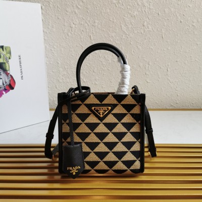 Prada Symbole Micro Bag In Black/Beige Jjacquard Fabric LDBS244947