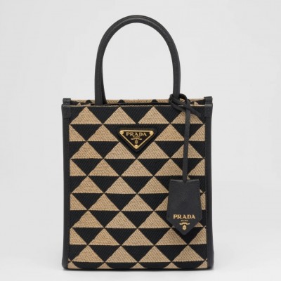 Prada Symbole Micro Bag In Black/Beige Jjacquard Fabric LDBS244947