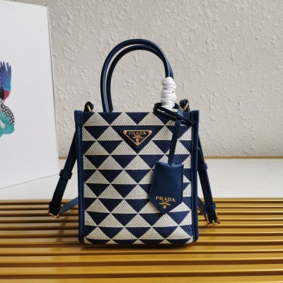 Prada Symbole Micro Bag In White/Blue Jjacquard Fabric LDBS244948