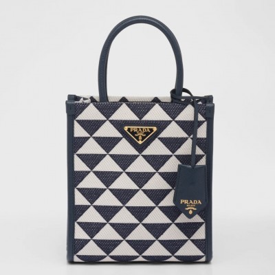 Prada Symbole Micro Bag In White/Blue Jjacquard Fabric LDBS244948