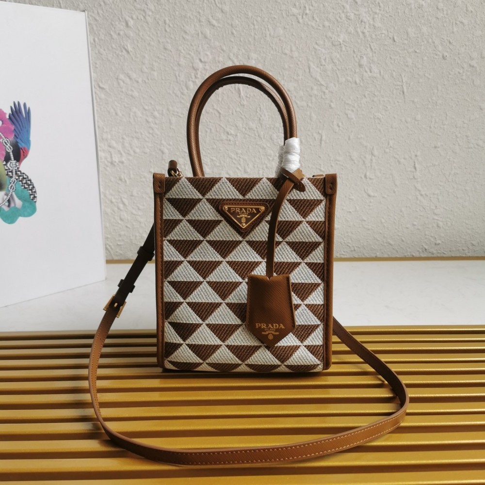 Prada Symbole Micro Bag In White/Brown Jjacquard Fabric LDBS244949