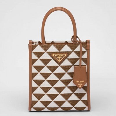 Prada Symbole Micro Bag In White/Brown Jjacquard Fabric LDBS244949