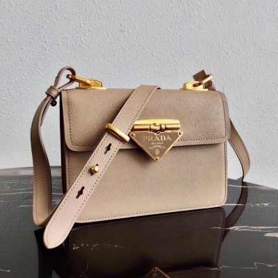 Prada Symbole Shoulder Bag In Beige Saffiano Leather LDBS244950