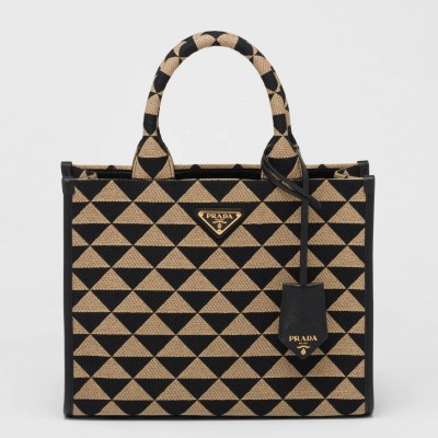 Prada Symbole Small Bag In Black/Beige Jjacquard Fabric LDBS244953