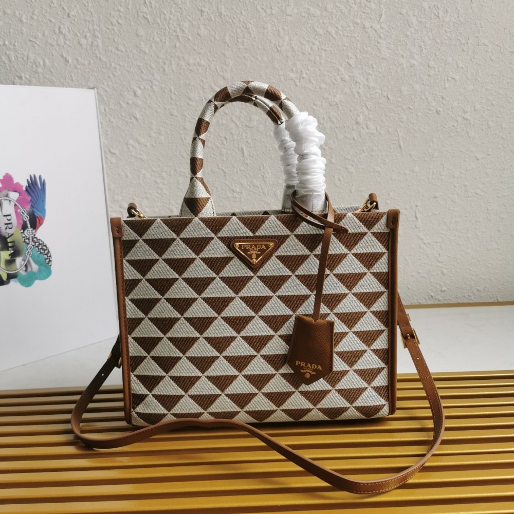 Prada Symbole Small Bag In White/Brown Jjacquard Fabric LDBS244957