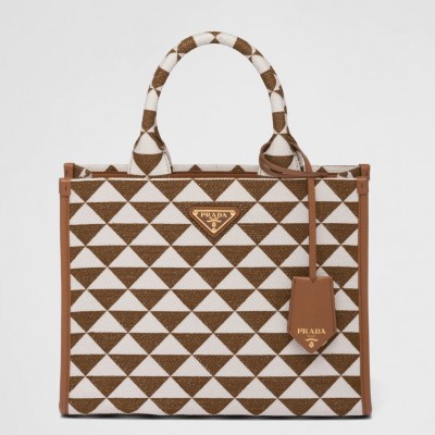 Prada Symbole Small Bag In White/Brown Jjacquard Fabric LDBS244957