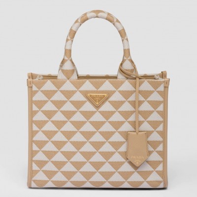 Prada Symbole Small Bag in Beige and White Jacquard Fabric LDBS244952