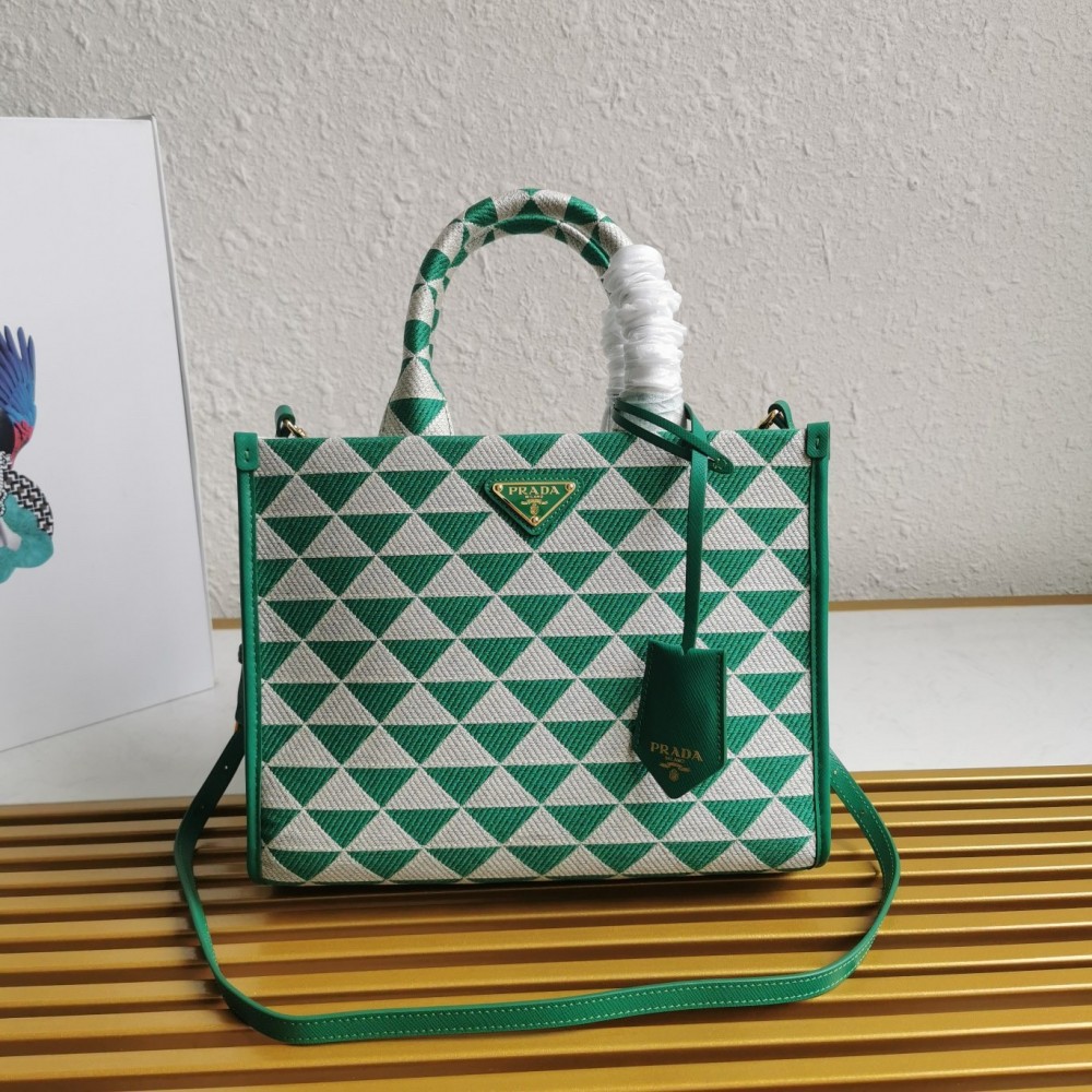 Prada Symbole Small Bag in Green and White Jacquard Fabric LDBS244954