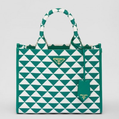 Prada Symbole Small Bag in Green and White Jacquard Fabric LDBS244954