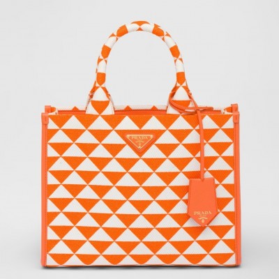 Prada Symbole Small Bag in Orange and White Jacquard Fabric LDBS244955