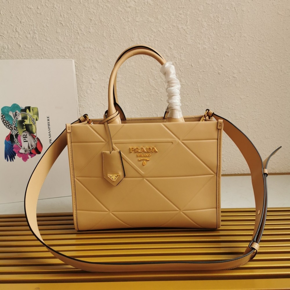 Prada Symbole Small Bag with Topstitching in Beige Leather LDBS244958