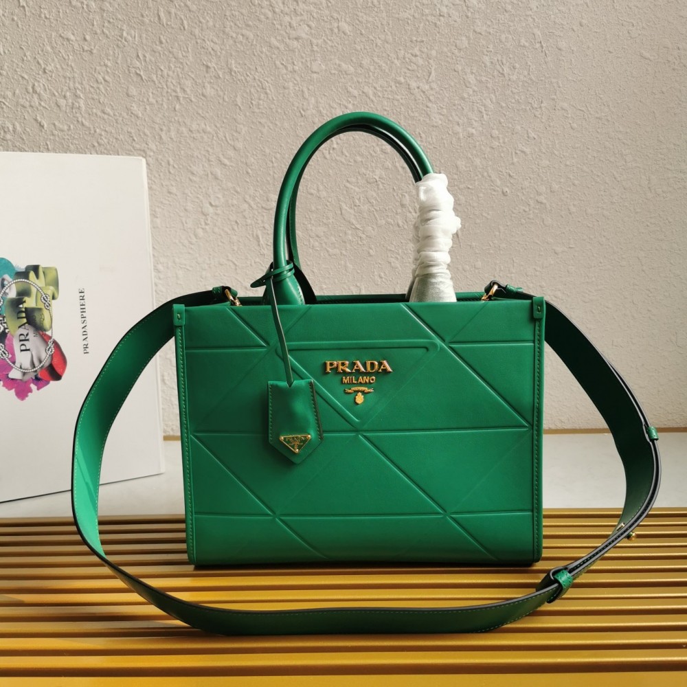 Prada Symbole Small Bag with Topstitching in Green Leather LDBS244960