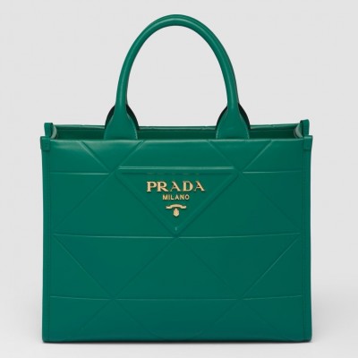 Prada Symbole Small Bag with Topstitching in Green Leather LDBS244960