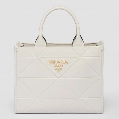 Prada Symbole Small Bag with Topstitching in White Leather LDBS244961