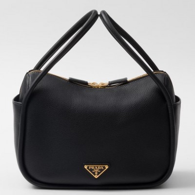 Prada Top Handle Bag in Black Grained Leather LDBS244962