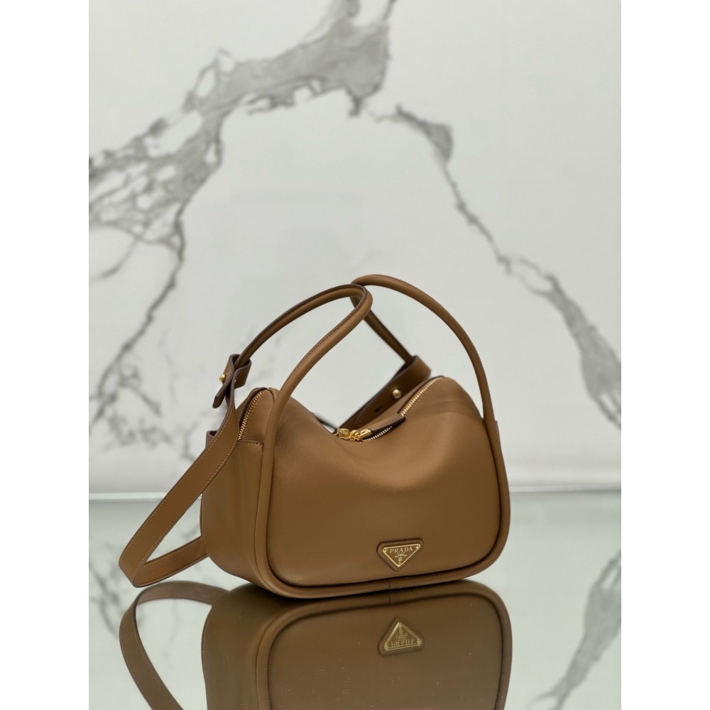 Prada Top Handle Bag in Caramel Grained Leather LDBS244963